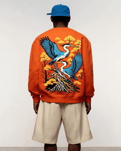 IMPERIAL ORANGE ZEN CRANE SWEATSHIRT - DEVAORA