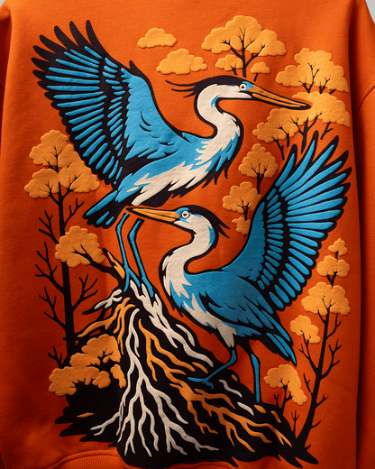 IMPERIAL ORANGE ZEN CRANE SWEATSHIRT - DEVAORA